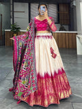 Lovely Off-White & Pink Patola Print Silk Festive Wear Lehenga Choli - Zeel Clothing
