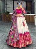Lovely Off-White & Pink Patola Print Silk Festive Wear Lehenga Choli - Zeel Clothing