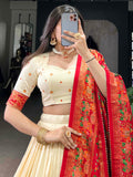 Lovely Off-White Digital Printed Tussar Silk Festival Wear Lehenga Choli - Zeel Clothing
