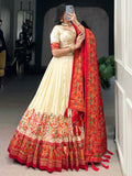Lovely Off-White Digital Printed Tussar Silk Festival Wear Lehenga Choli - Zeel Clothing