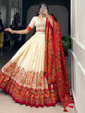 Lovely Off-White Digital Printed Tussar Silk Festival Wear Lehenga Choli - Zeel Clothing