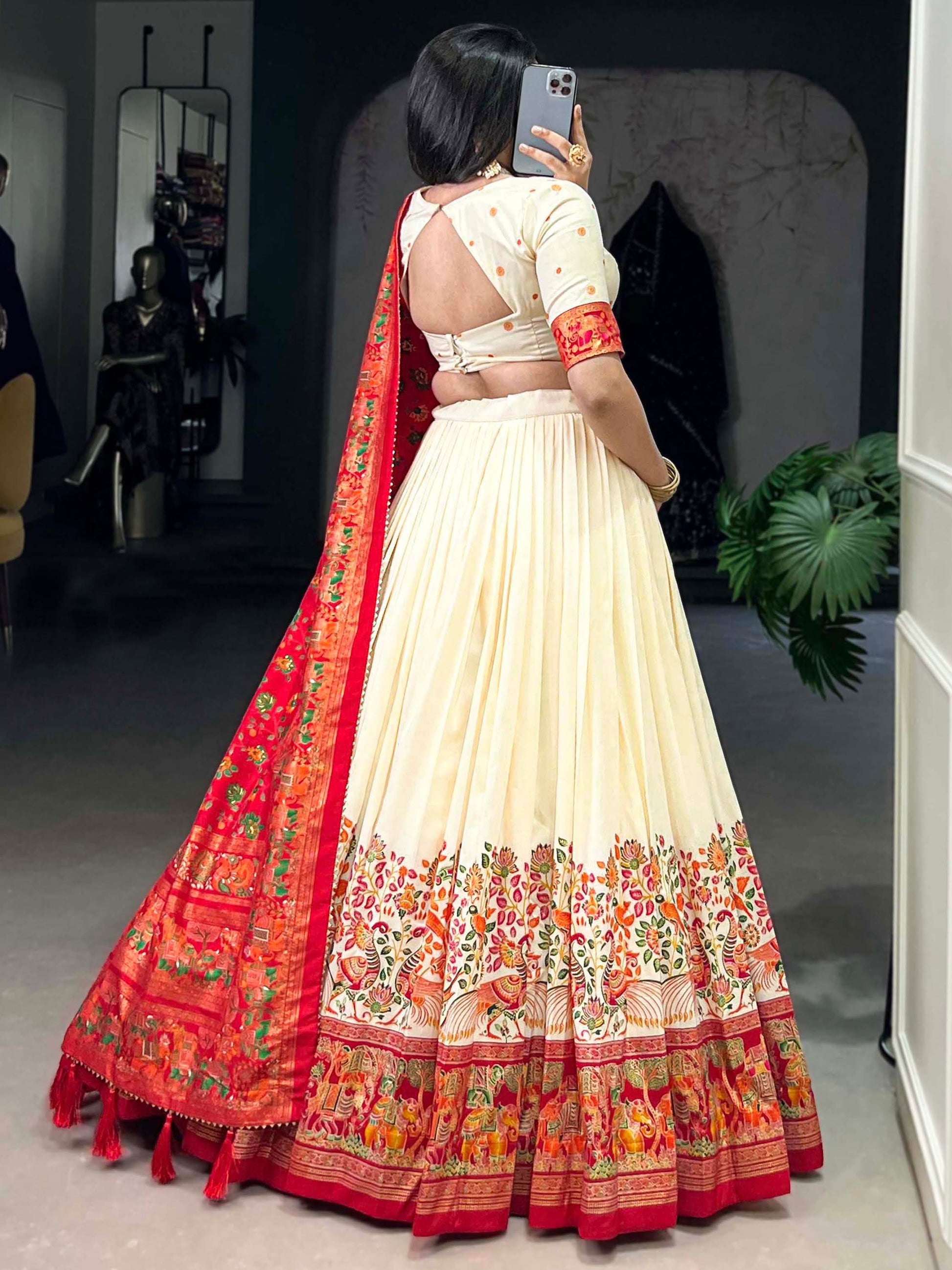 Lovely Off-White Digital Printed Tussar Silk Festival Wear Lehenga Choli - Zeel Clothing