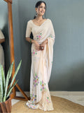 Lovely Off-White Floral Print Georgette Festival Wear Saree With Blouse - Zeel Clothing