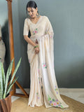 Lovely Off-White Floral Print Georgette Festival Wear Saree With Blouse - Zeel Clothing