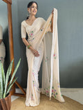 Lovely Off-White Floral Print Georgette Festival Wear Saree With Blouse - Zeel Clothing