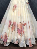 Lovely Off-White Floral Printed Organza Festival Wear Crop Top Lehenga - Zeel Clothing