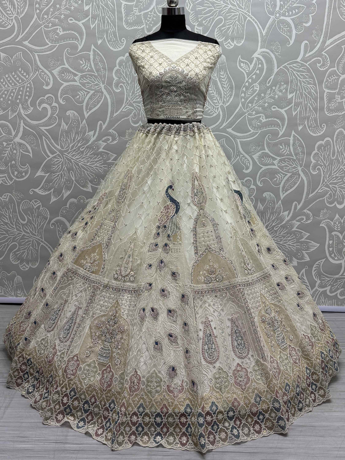 Lovely Off-White Sequins Net Wedding Lehenga Choli With Dupatta - Zeel Clothing