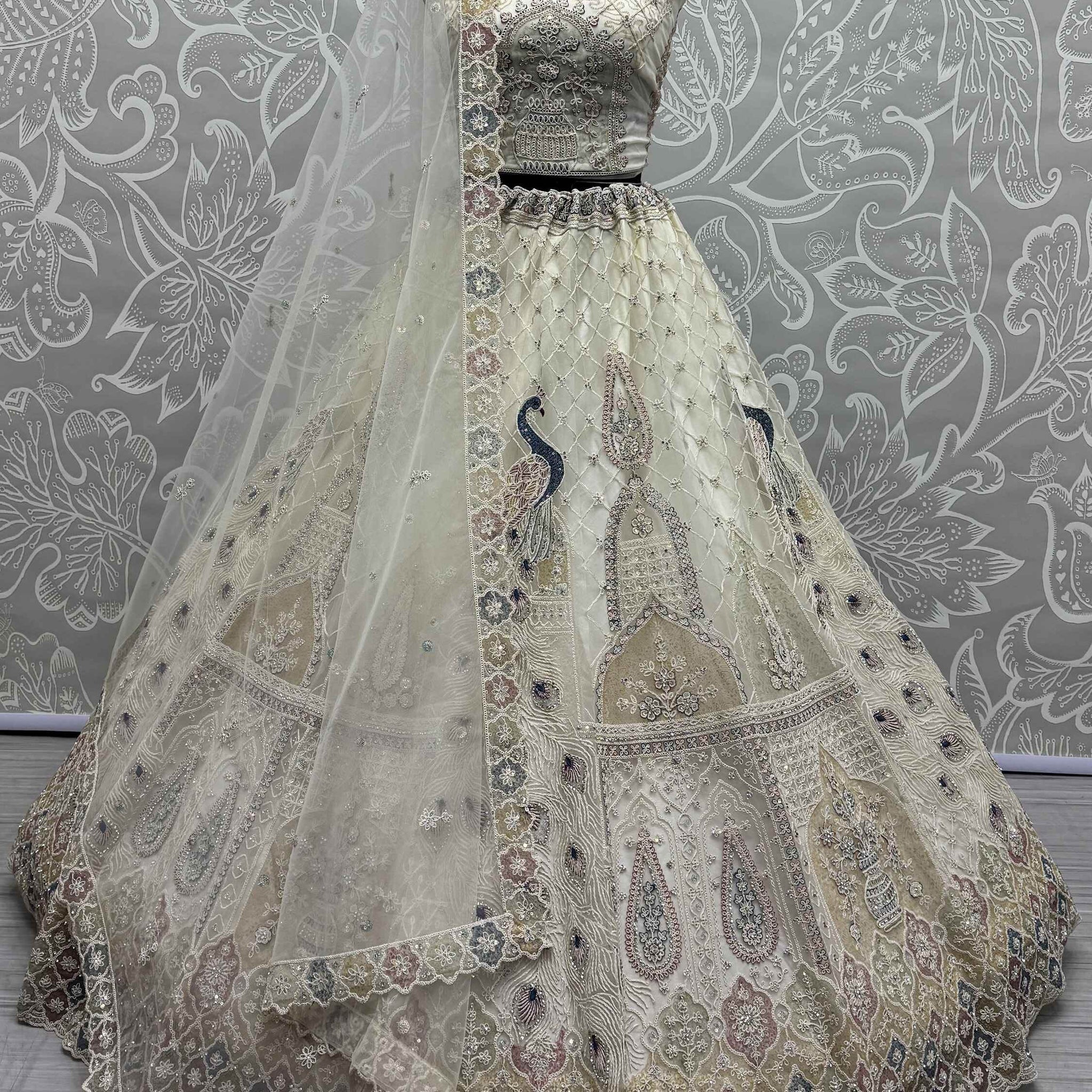 Lovely Off-White Sequins Net Wedding Lehenga Choli With Dupatta - Zeel Clothing