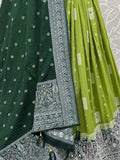 Lovely Olive Green Mirror Work Georgette Lehenga Choli With Dupatta