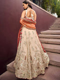 Lovely Peach Sequins Silk Bridesmaid Lehenga Choli With Dupatta