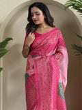 Lovely Pink Bandhni Printed Tissue Silk Casual Wear Saree With Blouse - Zeel Clothing