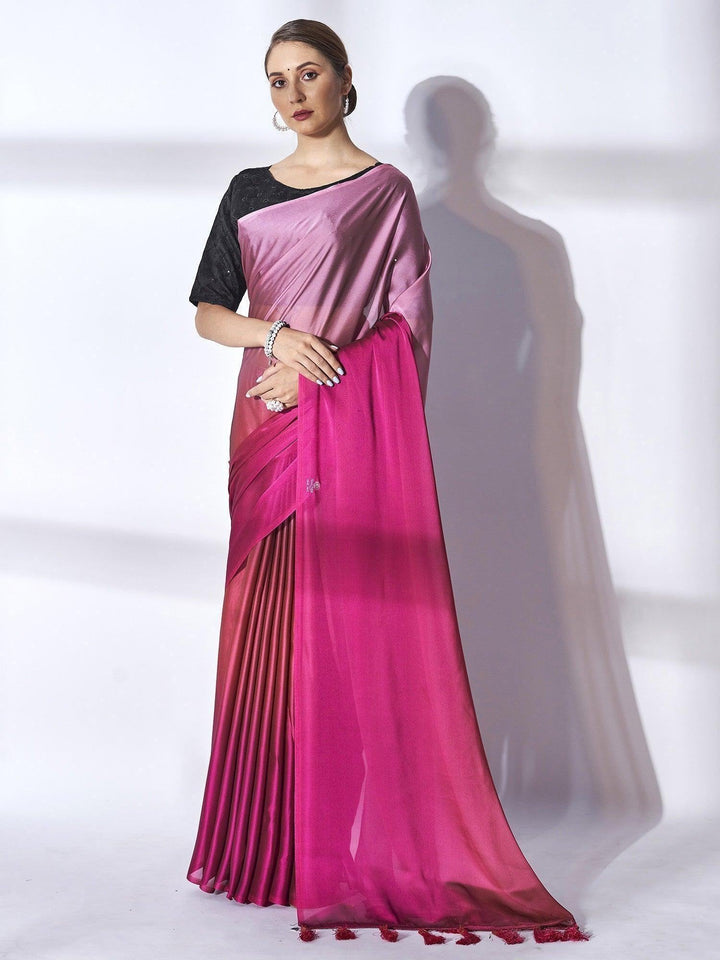 Lovely Pink Chiffon Festive Wear Plain Saree With Blouse