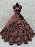 Lovely Pink Dori Work Velvet Bridal Lehenga Choli With Double Dupatta - Zeel Clothing