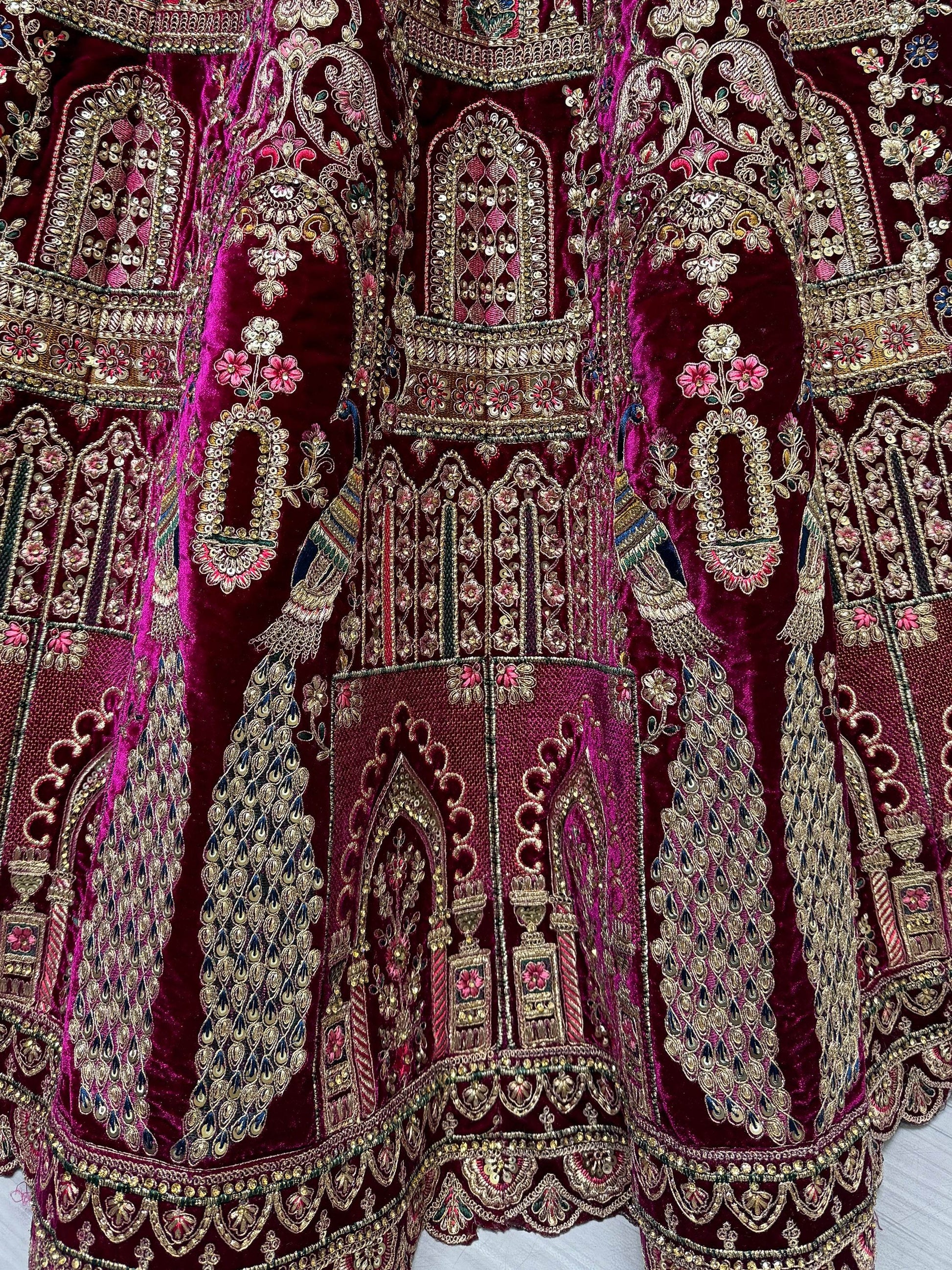 Lovely Pink Dori Work Velvet Bridal Lehenga Choli With Double Dupatta - Zeel Clothing