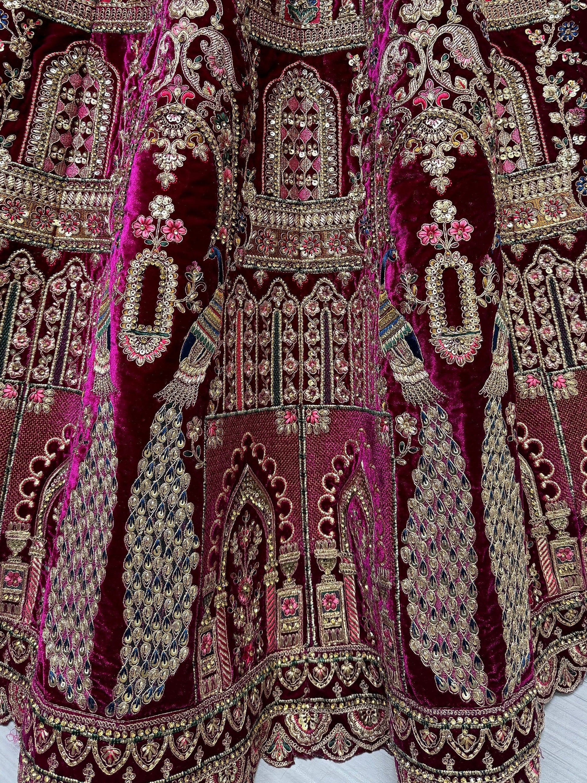 Lovely Pink Dori Work Velvet Bridal Lehenga Choli With Double Dupatta - Zeel Clothing