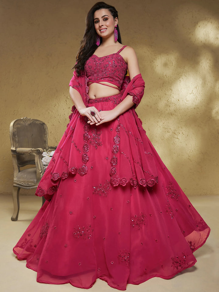 Lovely Pink Embroidered Georgette Reception Wear Lehenga Choli - Zeel Clothing
