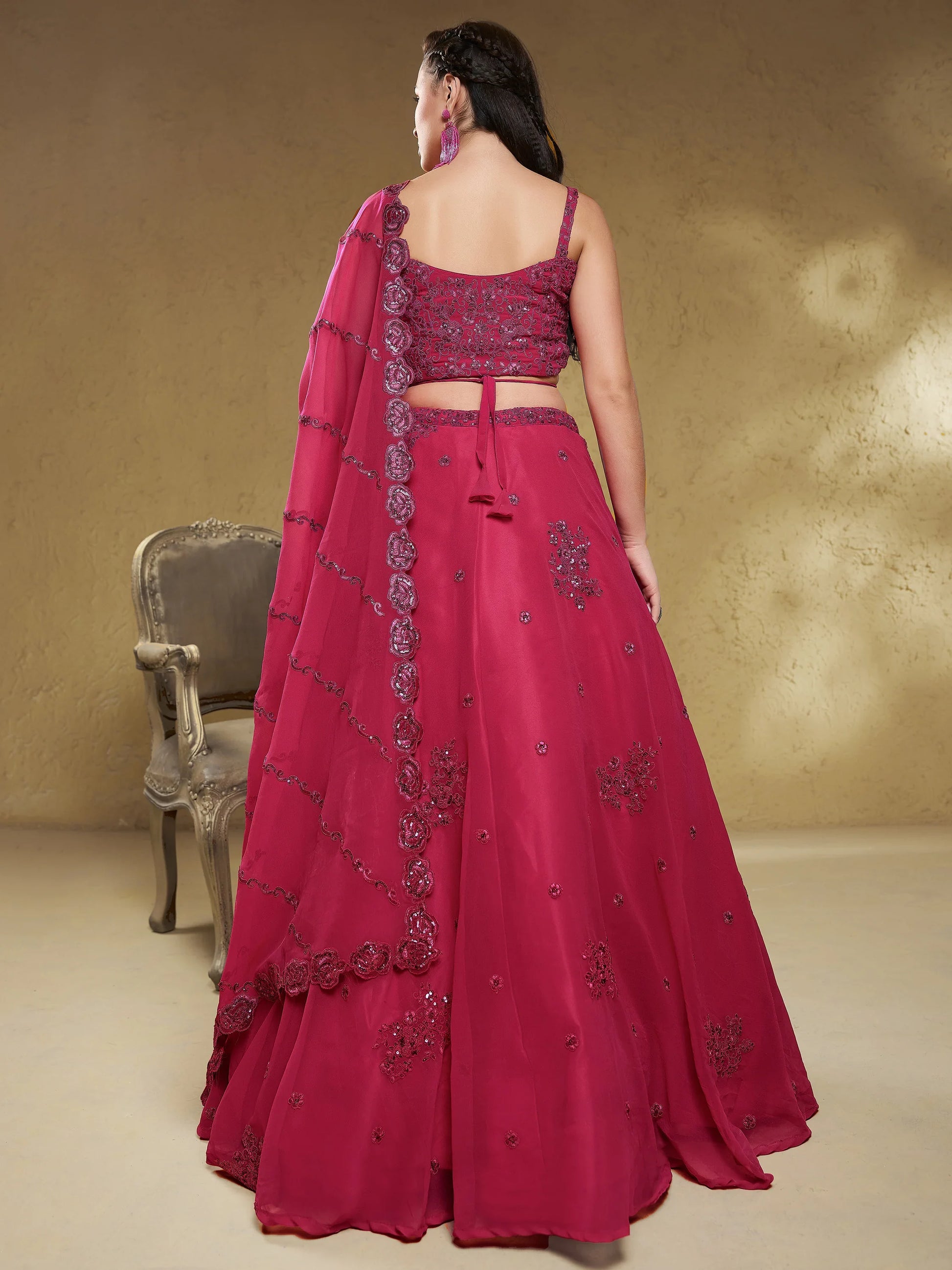 Lovely Pink Embroidered Georgette Reception Wear Lehenga Choli - Zeel Clothing