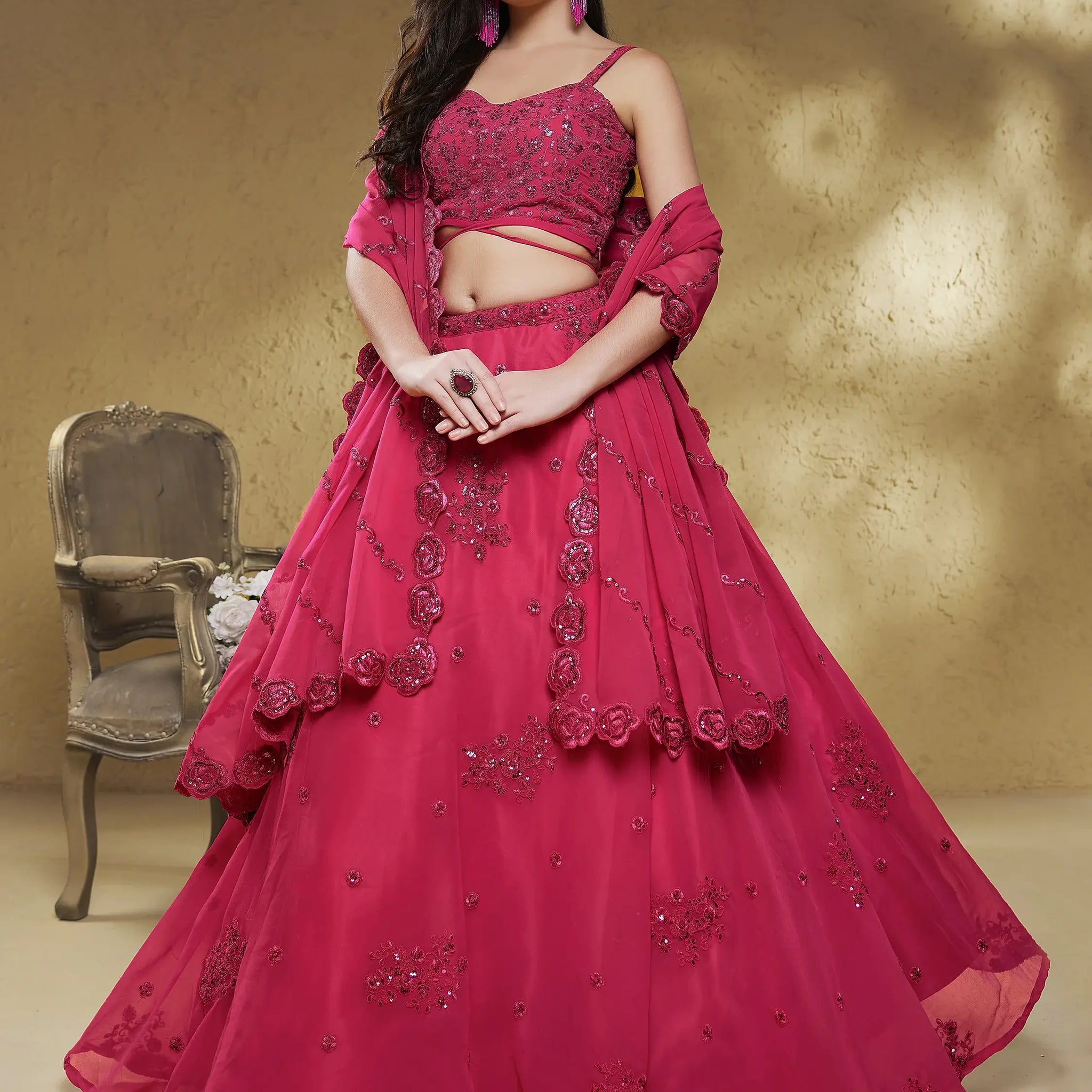 Lovely Pink Embroidered Georgette Reception Wear Lehenga Choli - Zeel Clothing