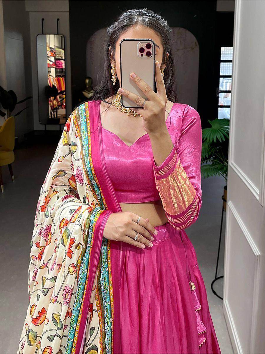 Lovely Pink Gaji Silk Wedding Lehenga Choli With Bandhani Dupatta - Zeel Clothing