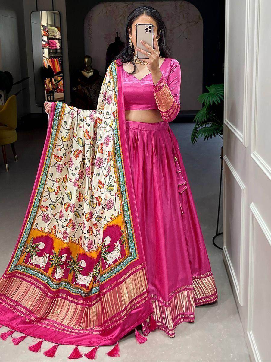 Lovely Pink Gaji Silk Wedding Lehenga Choli With Bandhani Dupatta - Zeel Clothing