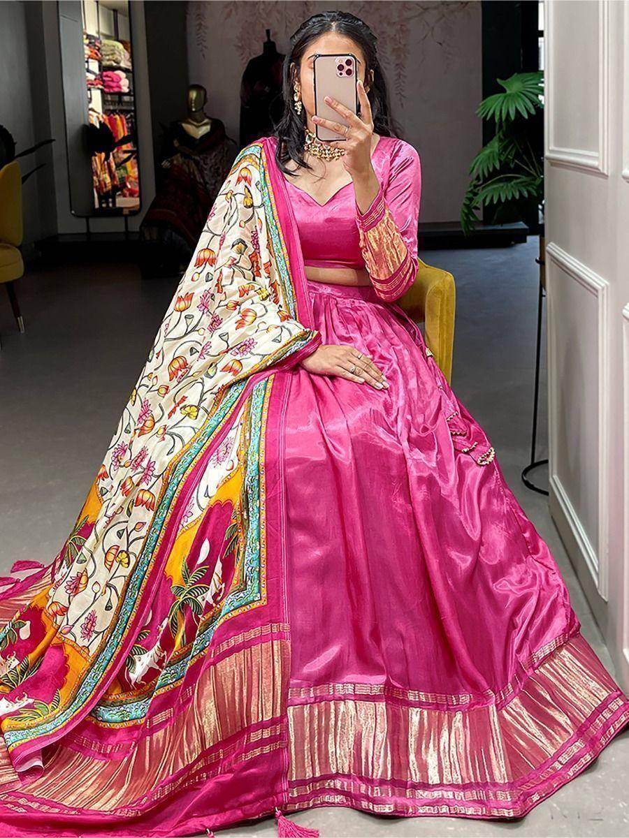 Lovely Pink Gaji Silk Wedding Lehenga Choli With Bandhani Dupatta - Zeel Clothing