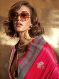 Lovely Pink Handloom Weaving Satin Reception Wear Saree With Blouse - Zeel Clothing