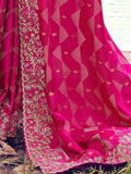 Lovely Pink Khatli Work Satin Traditional Saree With Blouse
