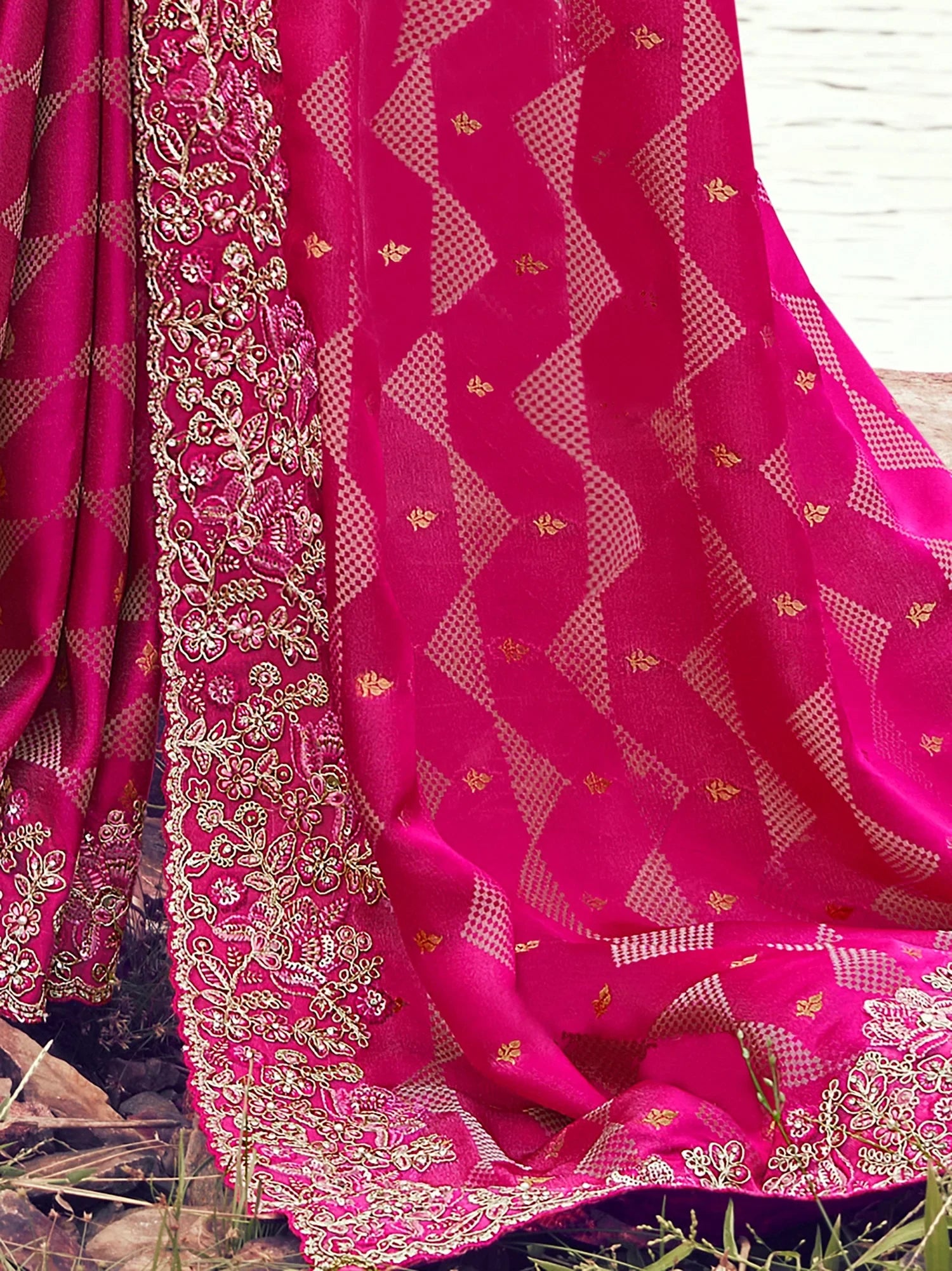 Lovely Pink Khatli Work Satin Traditional Saree With Blouse