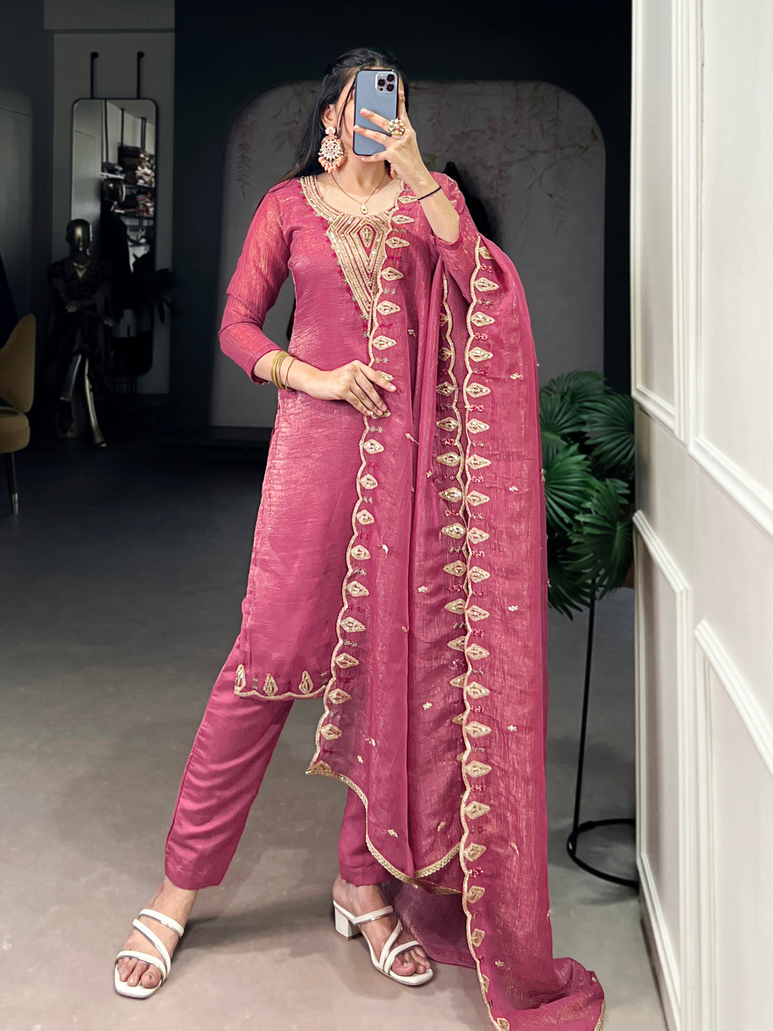 Lovely Pink Organza Thread Embroidery Festive Wear Pant Suit - Zeel Clothing