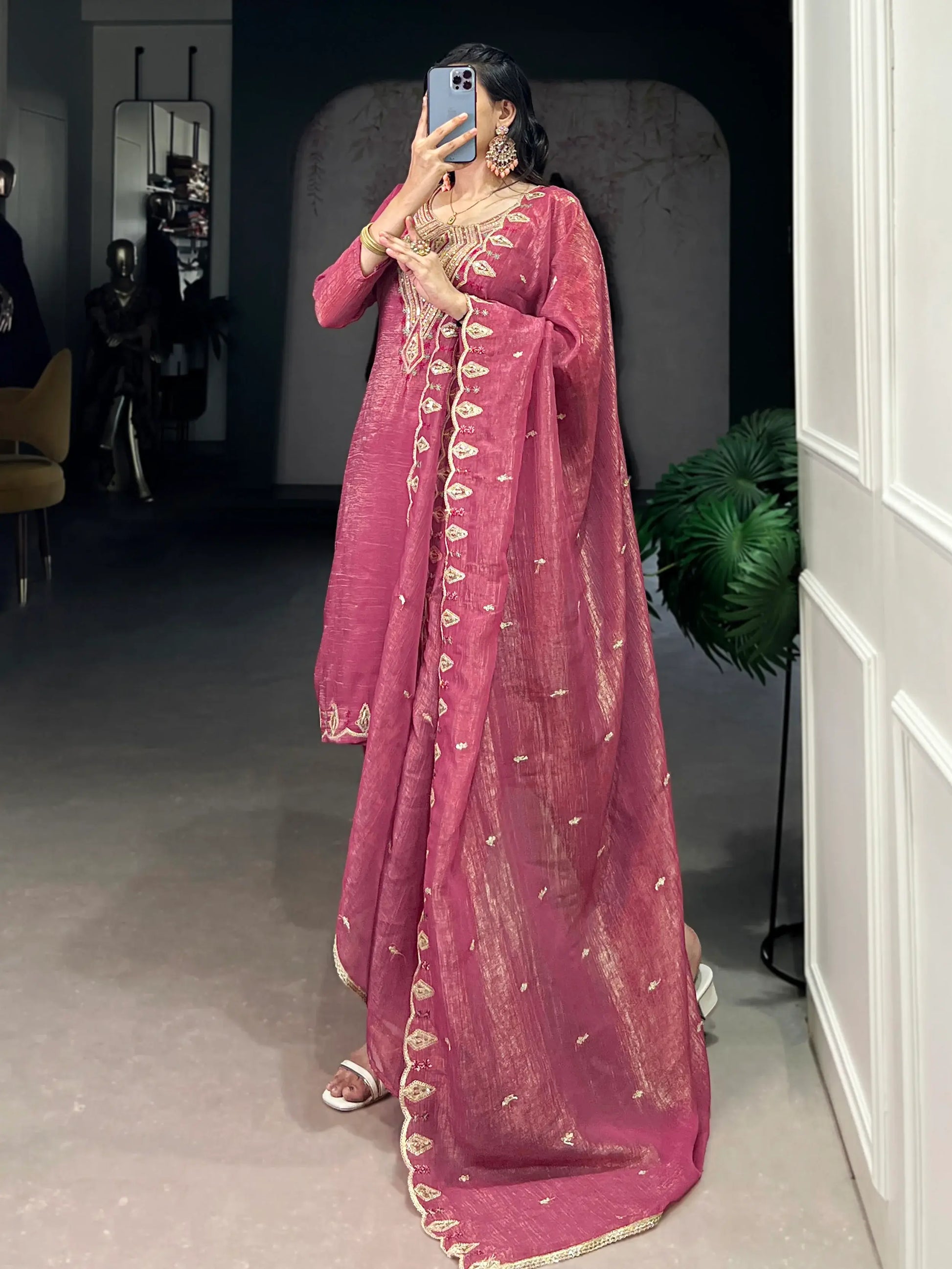 Lovely Pink Organza Thread Embroidery Festive Wear Pant Suit - Zeel Clothing