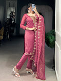 Lovely Pink Organza Thread Embroidery Festive Wear Pant Suit - Zeel Clothing