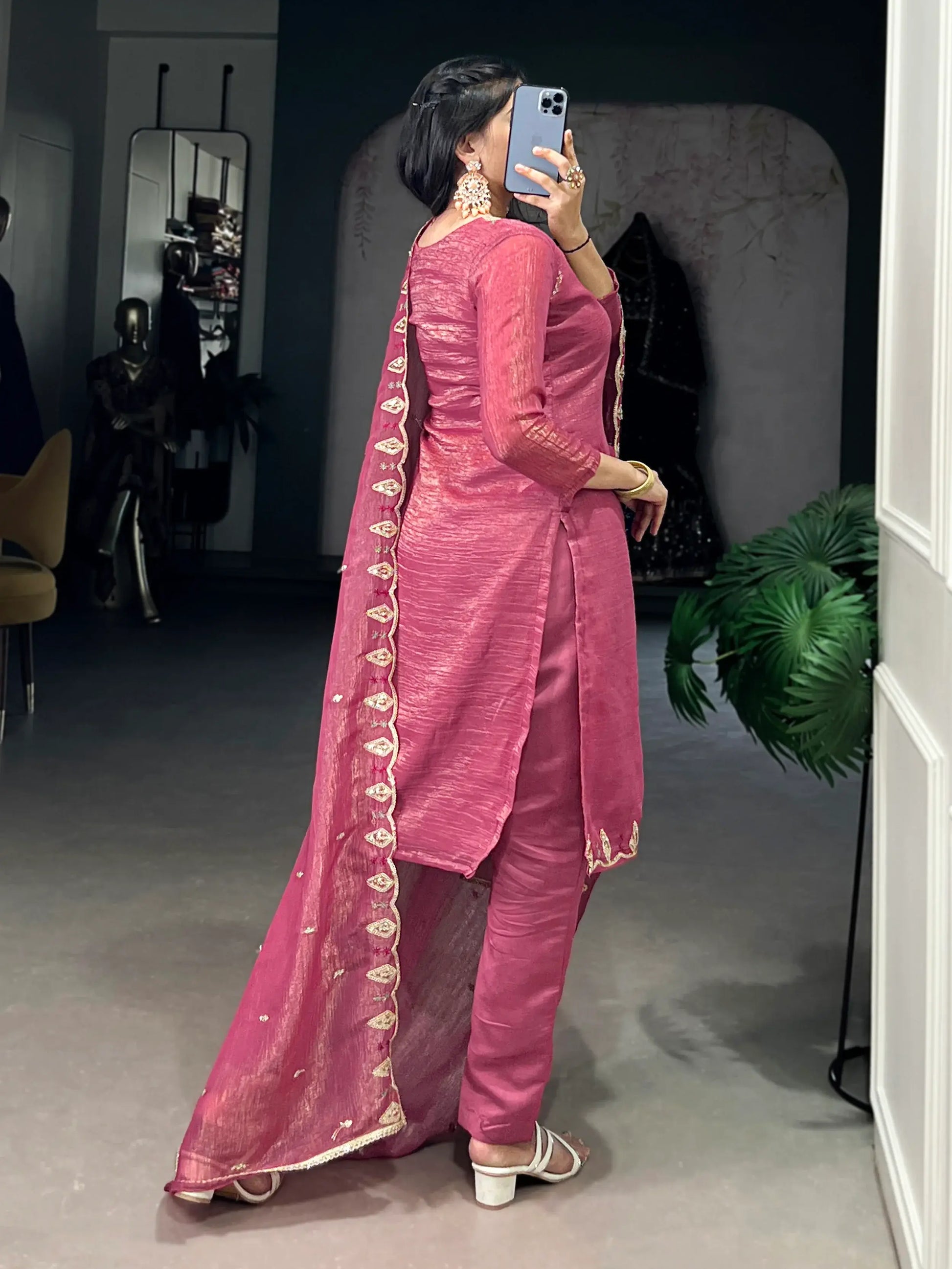 Lovely Pink Organza Thread Embroidery Festive Wear Pant Suit - Zeel Clothing