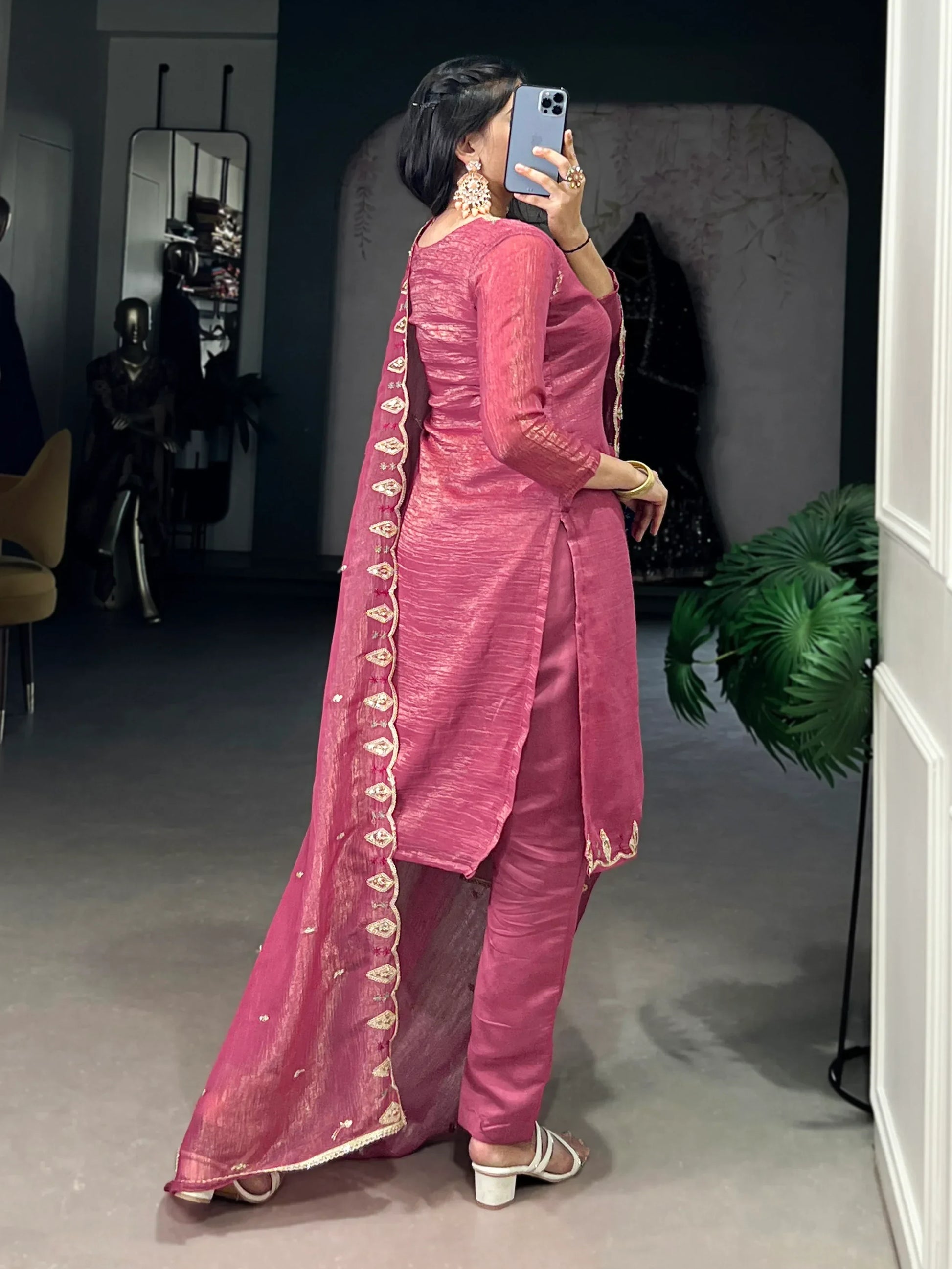 Lovely Pink Organza Thread Embroidery Festive Wear Pant Suit - Zeel Clothing