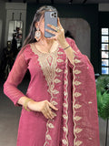 Lovely Pink Organza Thread Embroidery Festive Wear Pant Suit - Zeel Clothing