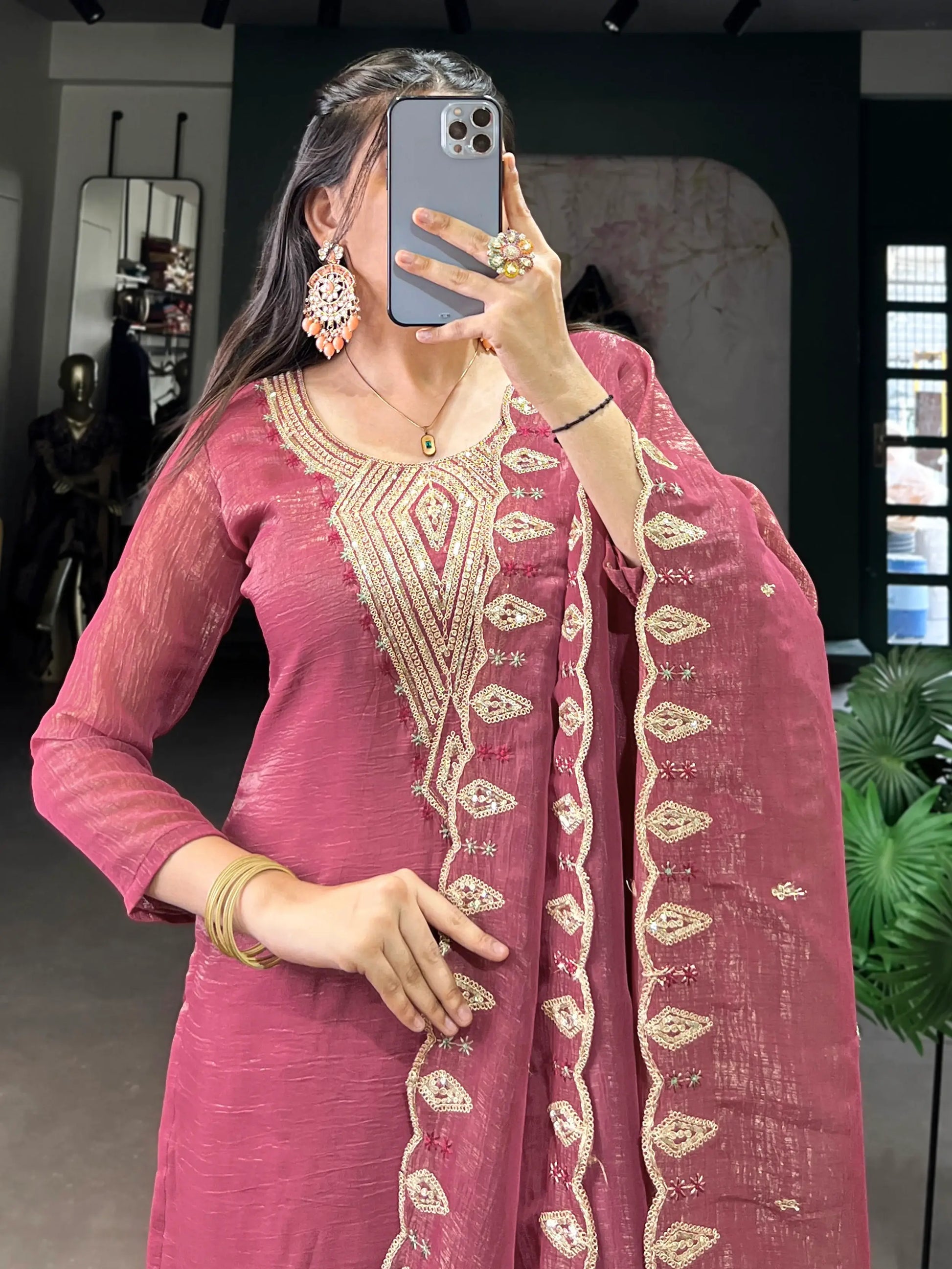 Lovely Pink Organza Thread Embroidery Festive Wear Pant Suit - Zeel Clothing
