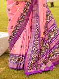Lovely Pink Patola Printed Silk Ceremonial Wear Saree With Blouse - Zeel Clothing
