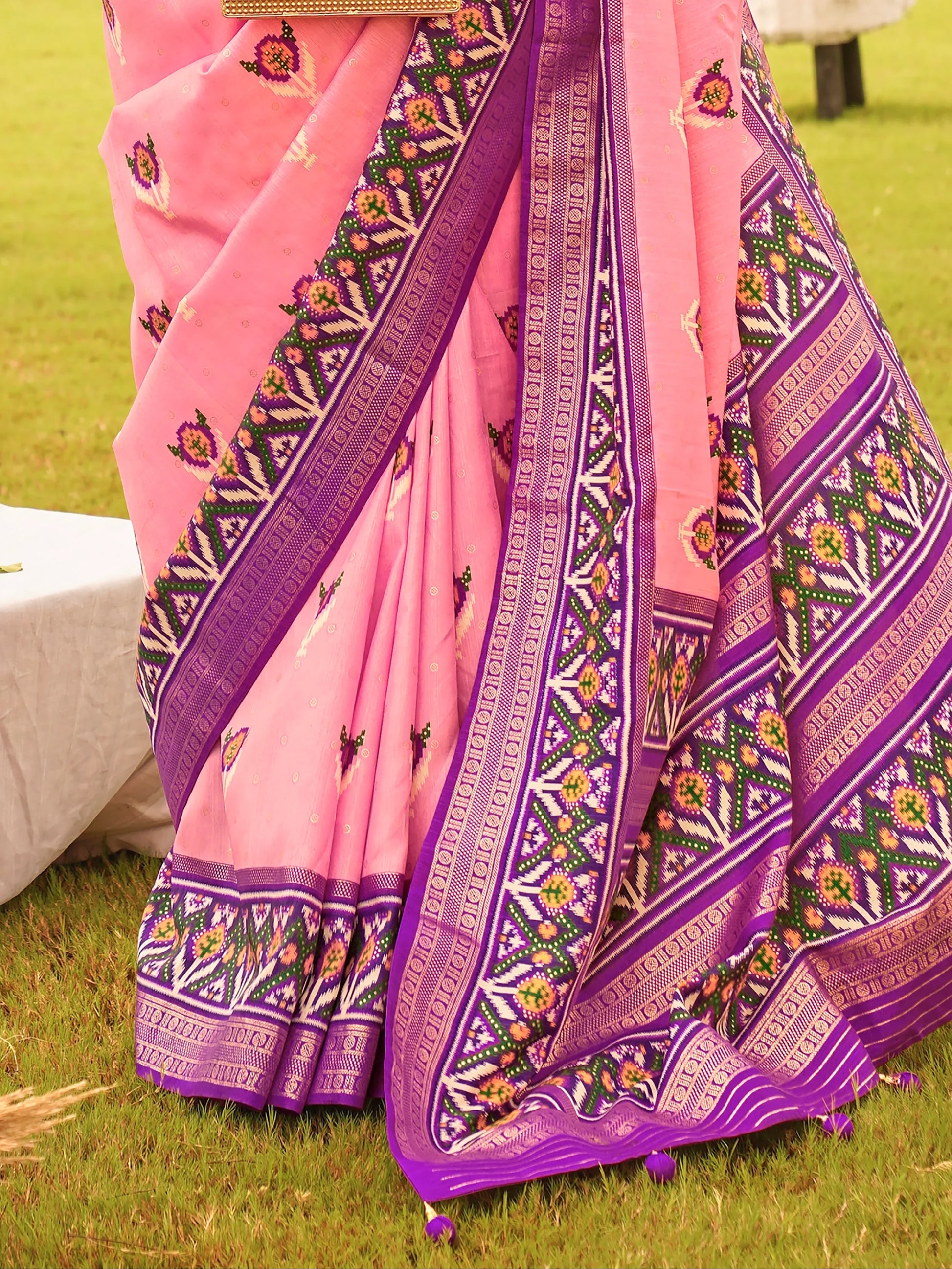 Lovely Pink Patola Printed Silk Ceremonial Wear Saree With Blouse - Zeel Clothing