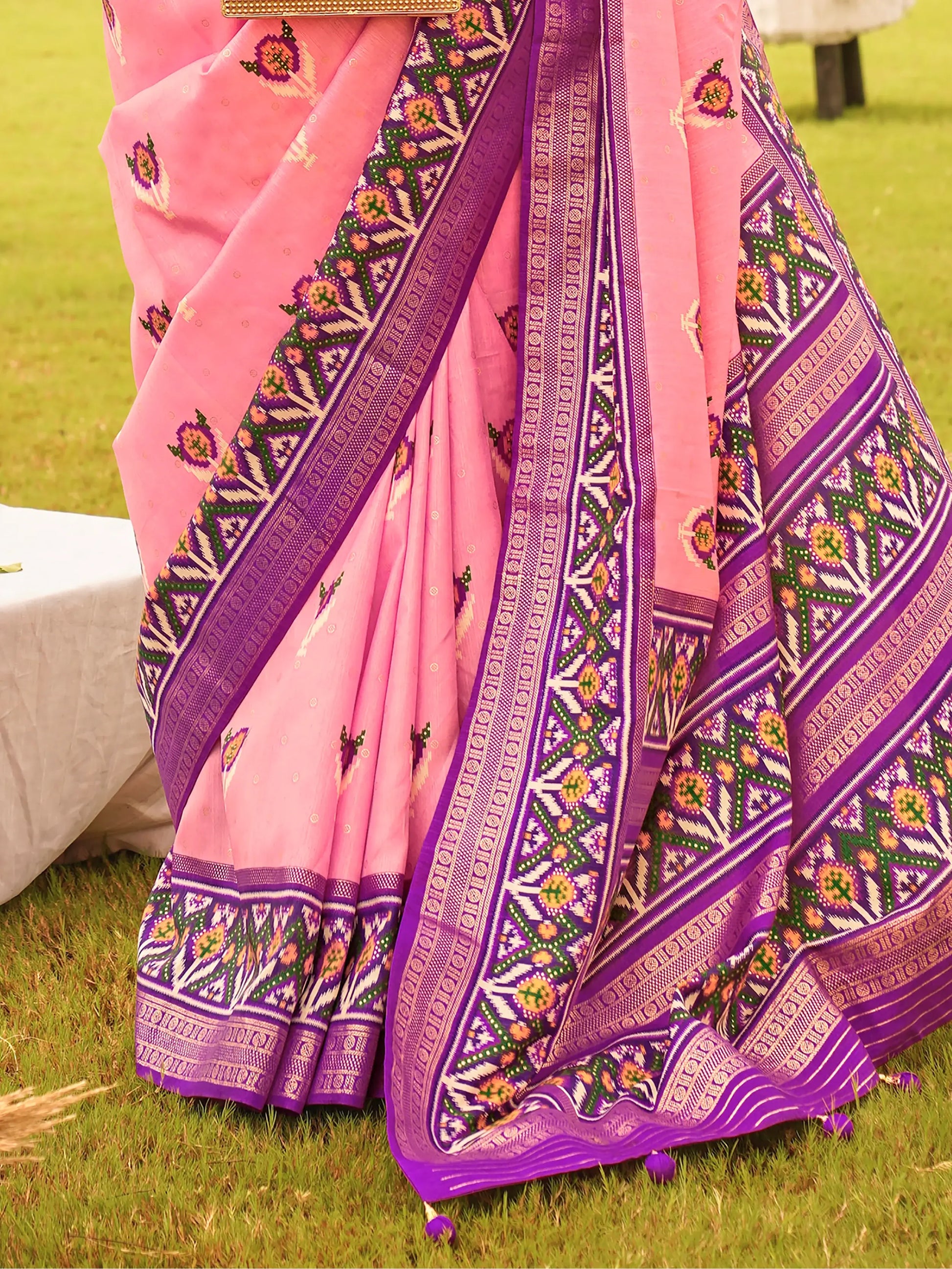 Lovely Pink Patola Printed Silk Ceremonial Wear Saree With Blouse - Zeel Clothing