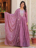 Lovely Pink Sequins Work Georgette Party Wear Gown With Dupatta - Zeel Clothing