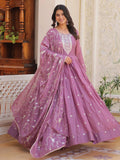 Lovely Pink Sequins Work Georgette Party Wear Gown With Dupatta - Zeel Clothing