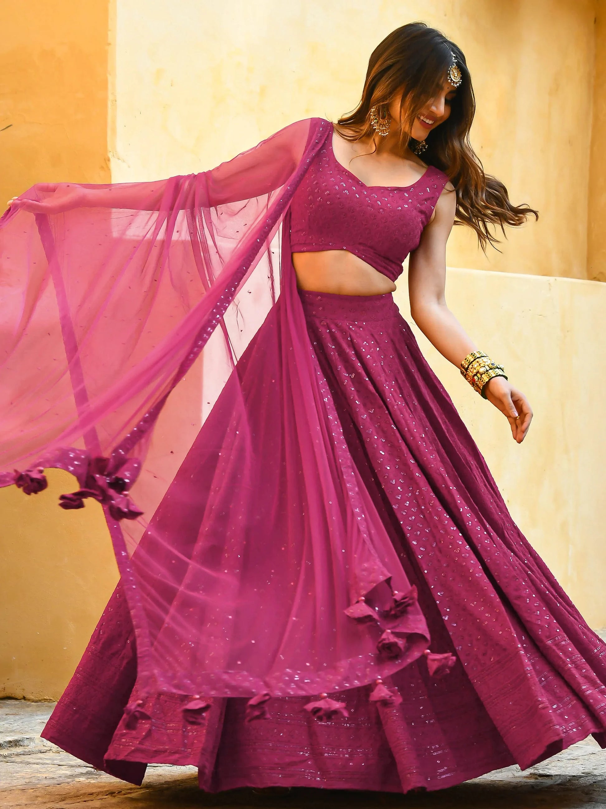 Lovely Pink Thread Work Georgette Party Wear Lehenga Choli With Dupatta - Zeel Clothing