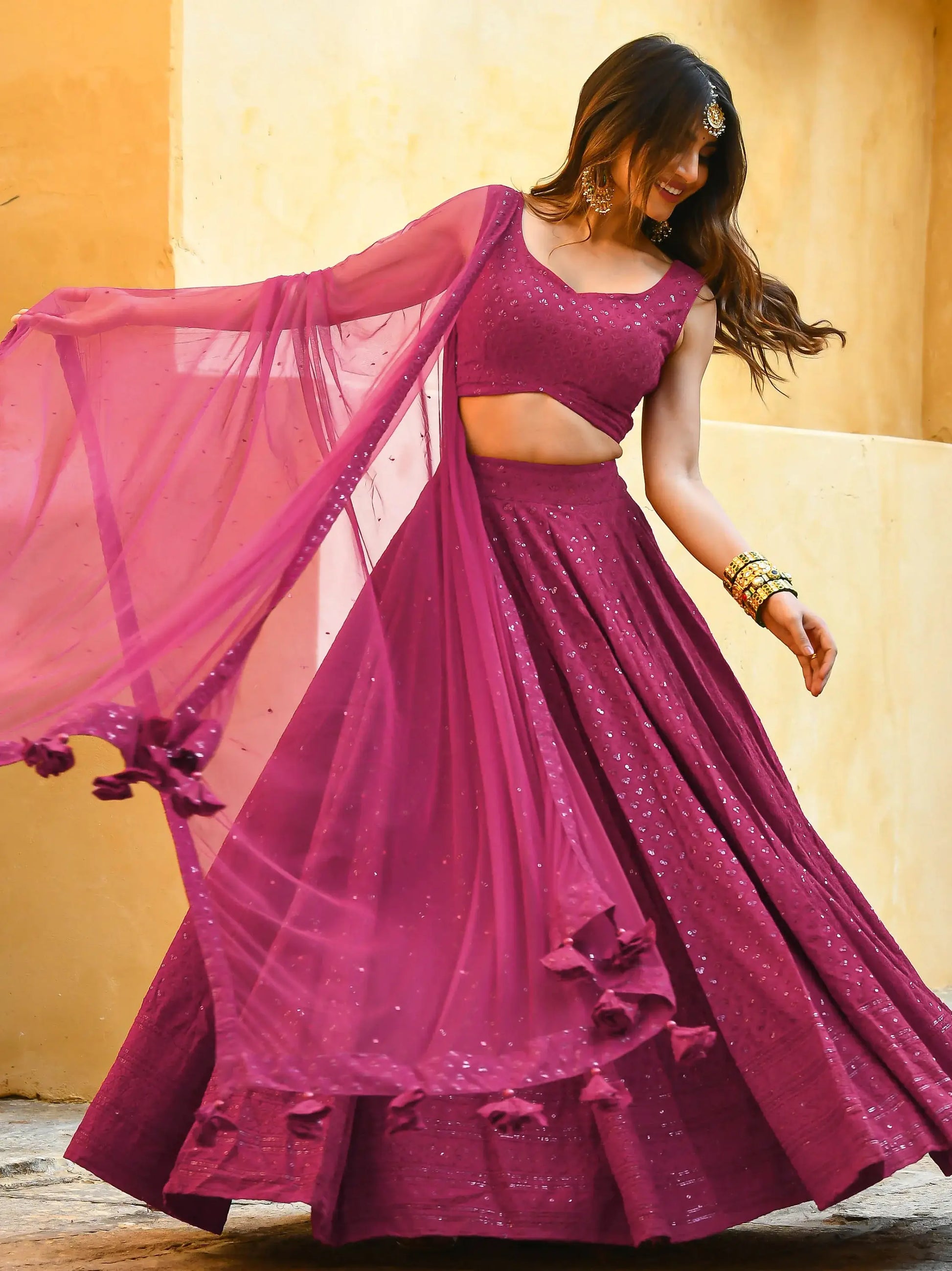 Lovely Pink Thread Work Georgette Party Wear Lehenga Choli With Dupatta - Zeel Clothing