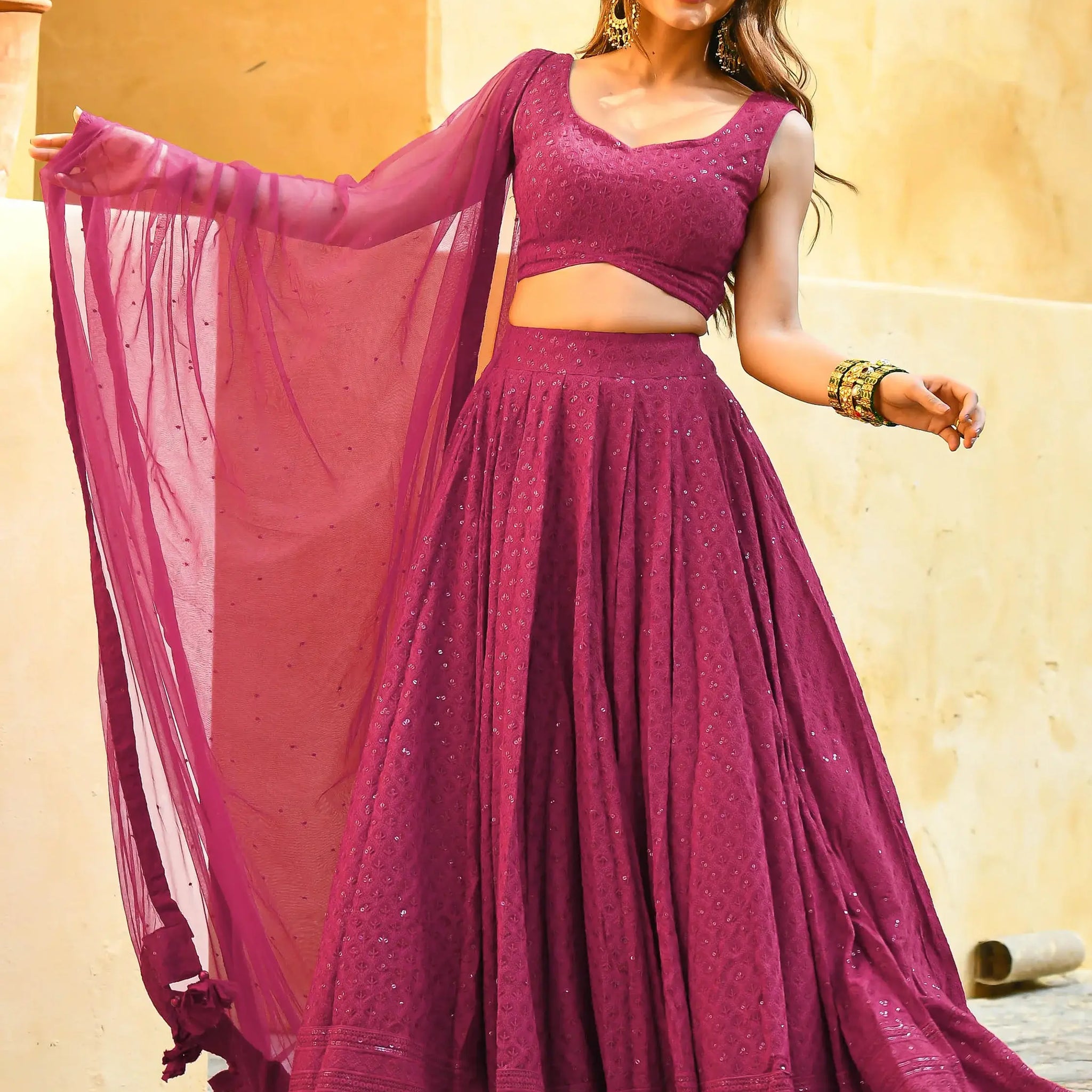 Lovely Pink Thread Work Georgette Party Wear Lehenga Choli With Dupatta - Zeel Clothing