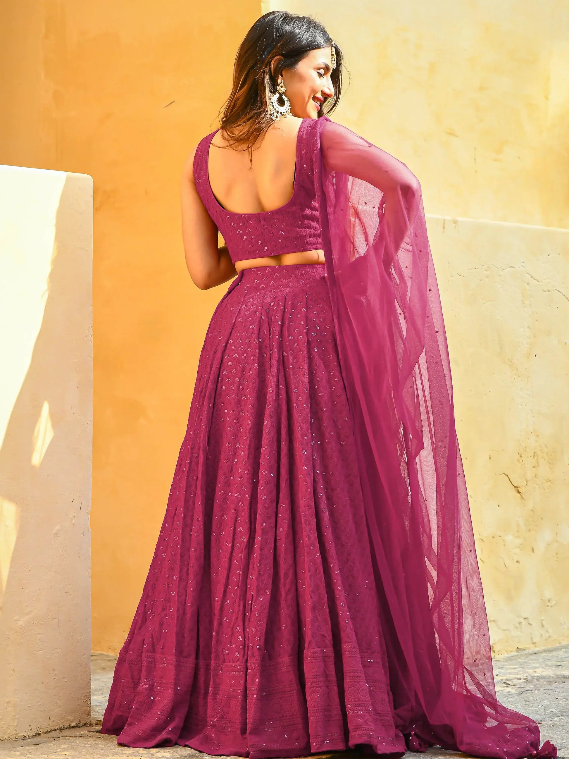 Lovely Pink Thread Work Georgette Party Wear Lehenga Choli With Dupatta - Zeel Clothing