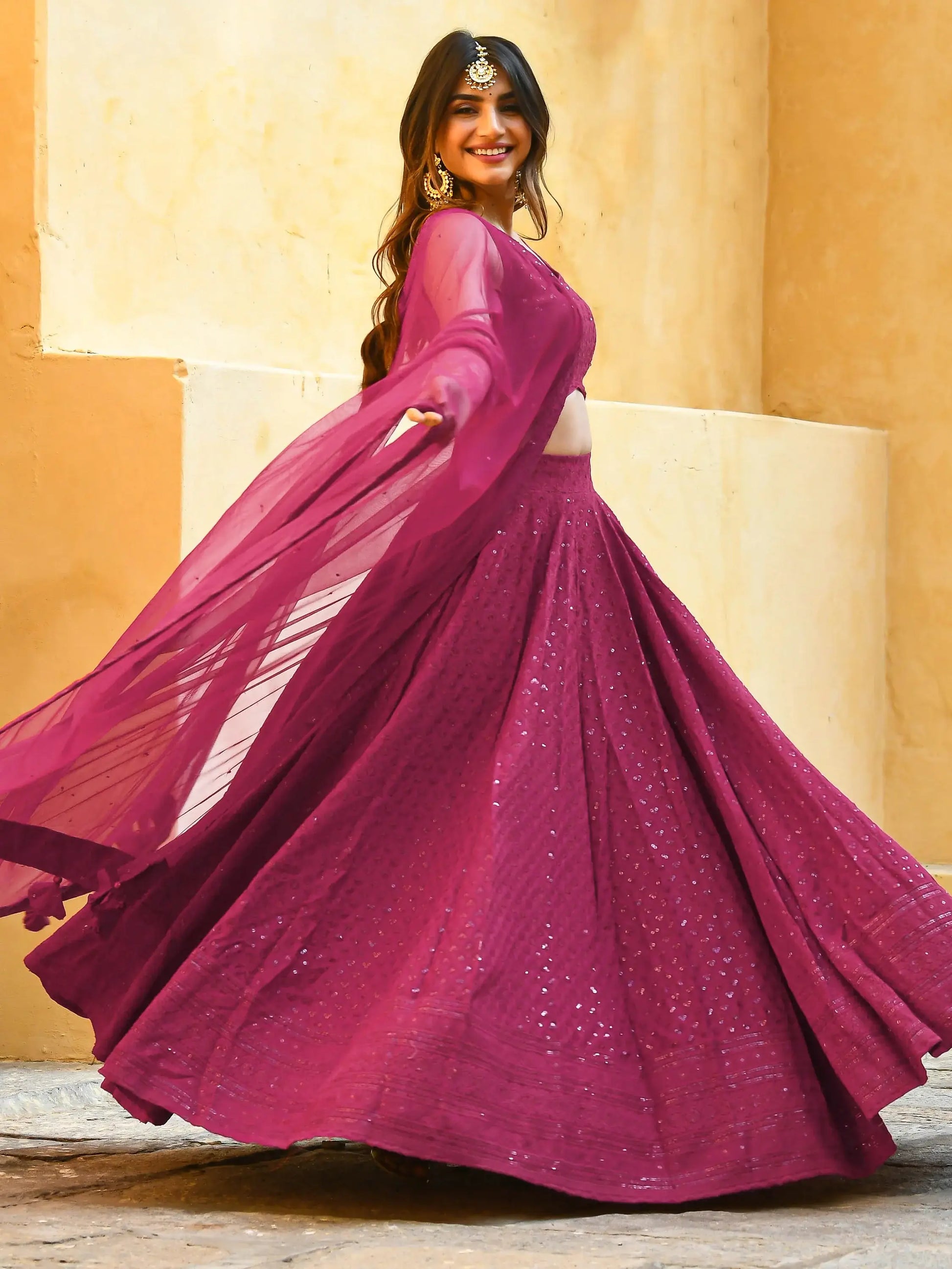 Lovely Pink Thread Work Georgette Party Wear Lehenga Choli With Dupatta - Zeel Clothing