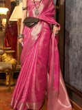 Lovely Pink Zari Weaving Organza Wedding Wear Saree - Zeel Clothing