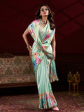 Lovely Pista Green Floral Printed Satin Designer Saree With Blouse - Zeel Clothing