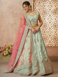 Lovely Pista Green Thread Work Silk Wedding Lehenga Choli With Dupatta - Zeel Clothing