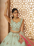 Lovely Pista Green Thread Work Silk Wedding Lehenga Choli With Dupatta - Zeel Clothing