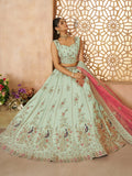 Lovely Pista Green Thread Work Silk Wedding Lehenga Choli With Dupatta - Zeel Clothing